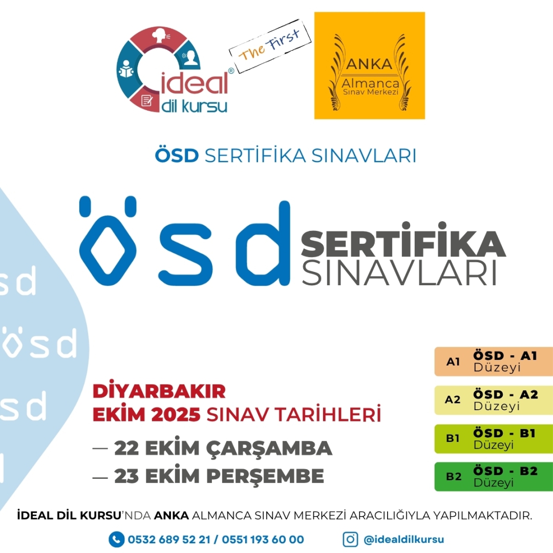 Diyarbakır ÖSD sertifika sınavı 22-23 Ekim 